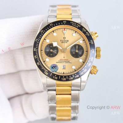 Swiss Grade Tudor Heritage Black Bay Chronograph Two Tone Gold 7750 Replica Watches